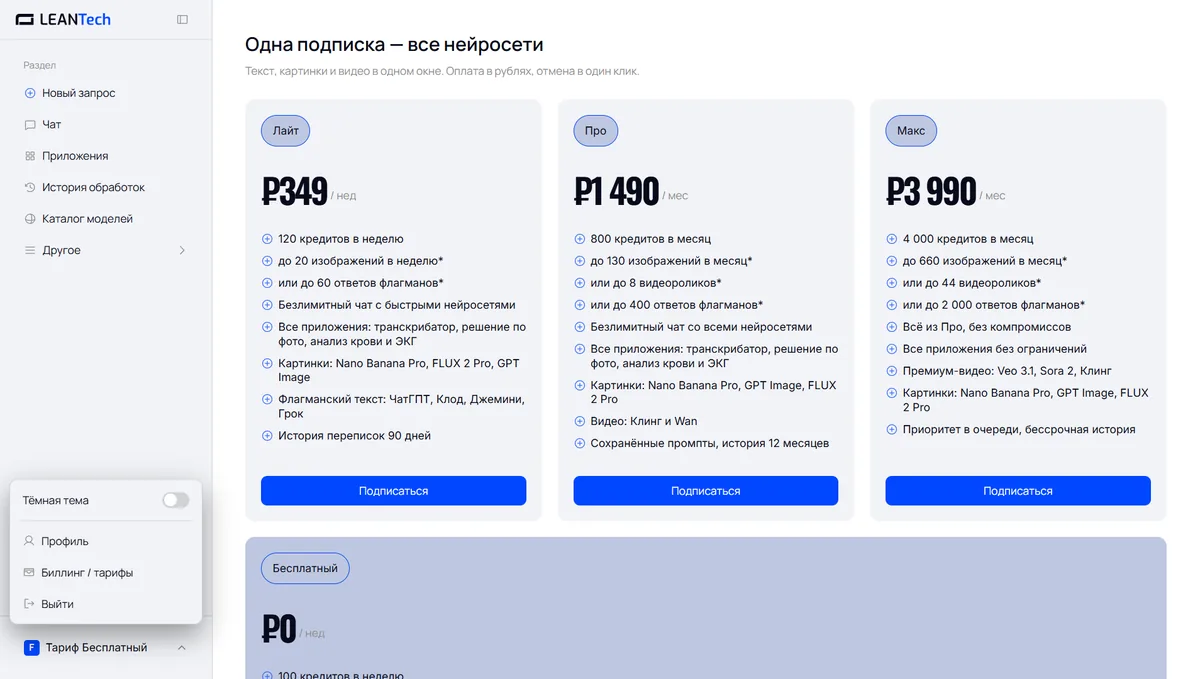 Тарифы и цены ChatGPT Plus в рублях
